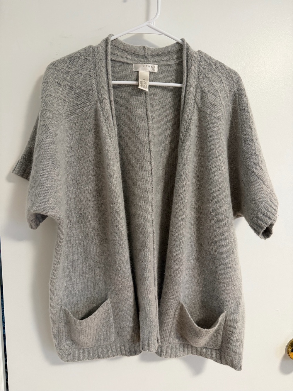 Kenar Lambswool Angora Cable Knit Open Front Cardigan Gray M
